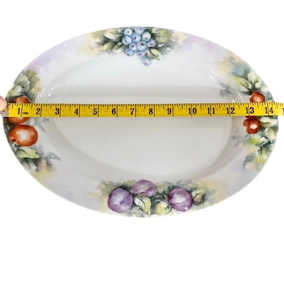 Porcelain Oval Serving Platter Fruit Design Artist Signed HandPainted 14” - Picture 4 of 7